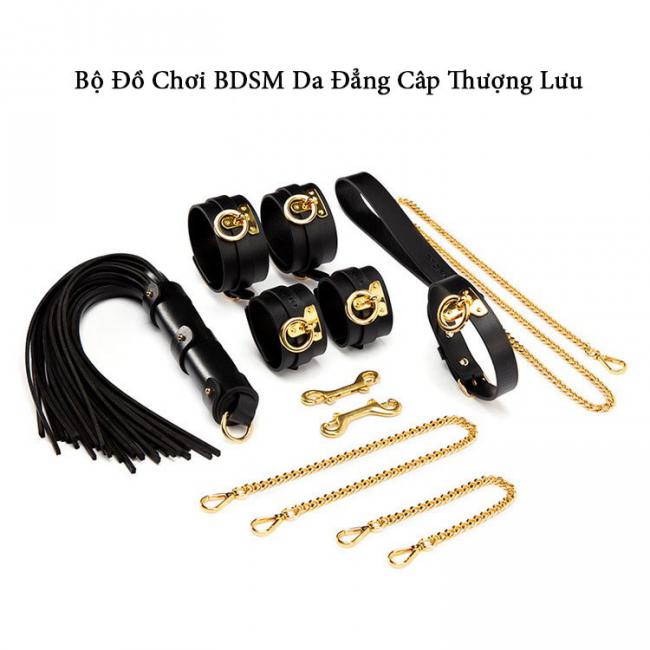 Bộ Đồ Bạo Dâm BDSM 100% Da Thật Mạ Vàng 24K - Đẳng Cấp Đồ Chơi Quý Tộc