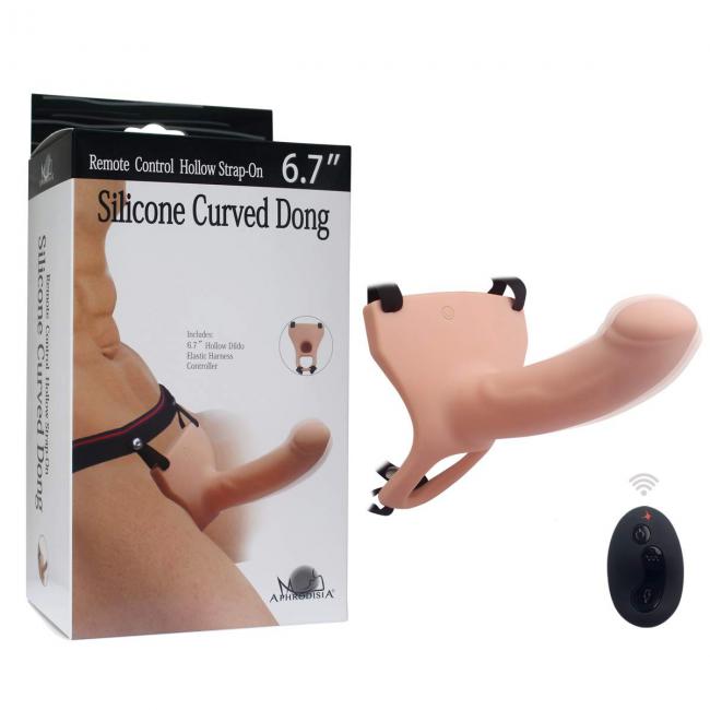 Dương Vật Giả Dây Đeo Rỗng Có Rung Điều Khiển Từ Xa - Curved Dong USA