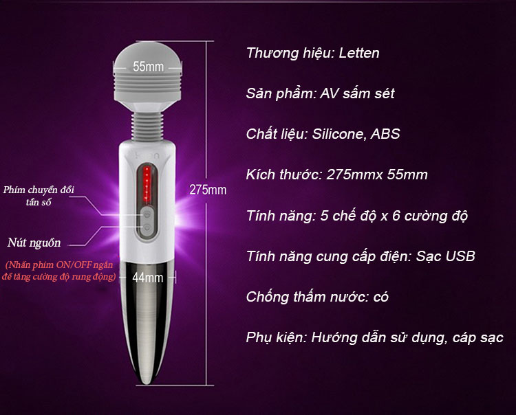 Cung cấp Chày Rung Cao Cấp Sạc Pin Rung Siêu Mạnh Khinh Khủng - Letten Lightning hàng mới về