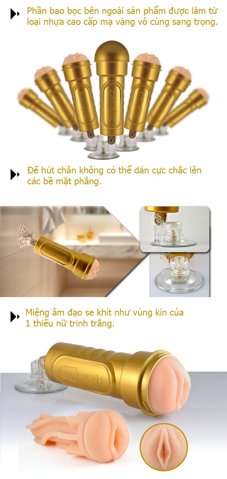  Sỉ Âm Đạo Giả Cao Cấp Dán Tường Mạ Vàng - Hàng Mỹ Silicon Mềm Mịn Như Thật mới nhất